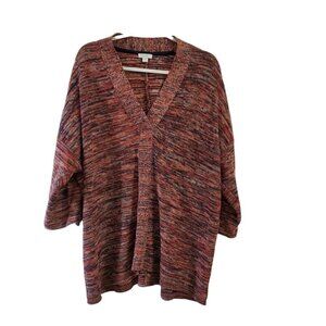 J. Jill PureJill Sweater Medium Orange Black Space Dye Campari V-Neck‎ Slouchy